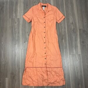 Sag Harbor Orange Linen Button Down Dress Duster - SIZE 12 Summer Vacation